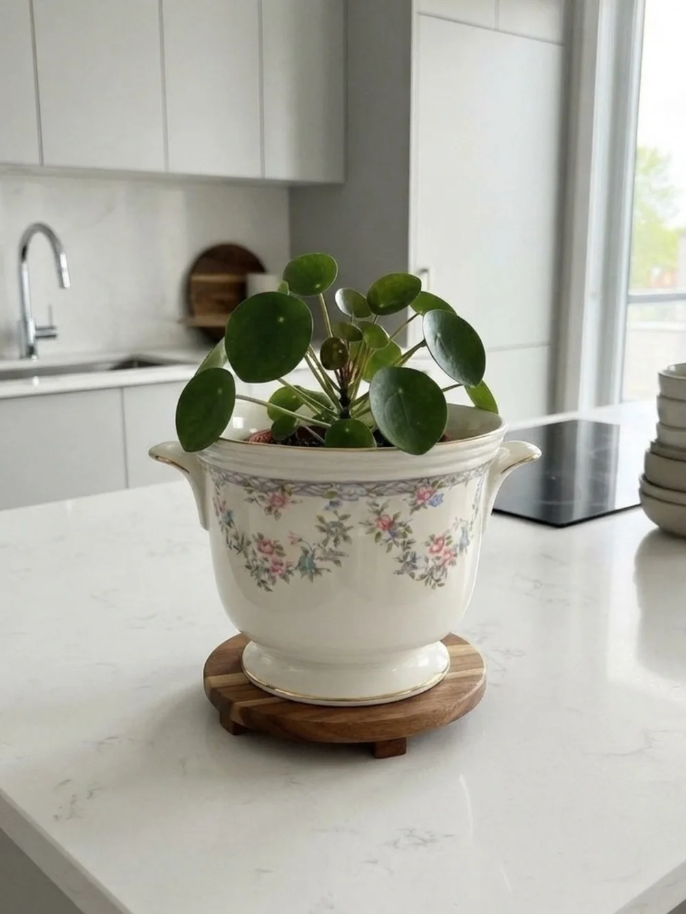 Coalport Trellis Rose pattern two-handled planter, also known as a cache pot